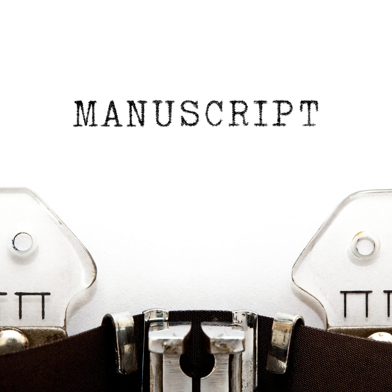 The word Manuscript typed on retro typewriter with copy space.